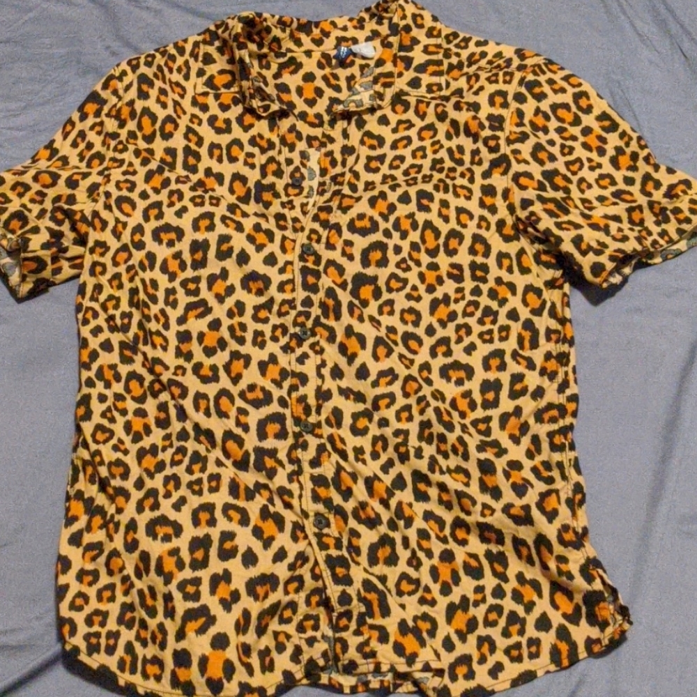 Leopard print button down